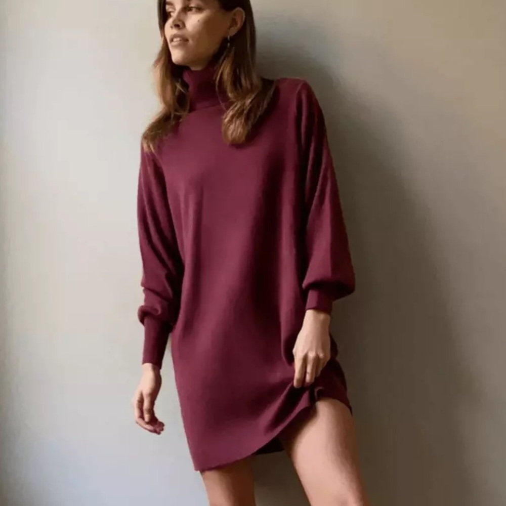 Wilfred Aritzia Rebecca Long sleeve Merino Wool Sweater dress - Frosted Plum